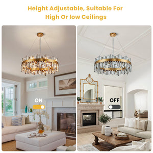 Siljoy Modern Crystal Chandelier 16 Lights Luxury Gold Round 2 Tiers Raindrop Chandelier Dimmable Flush Mount Crystal Ceiling Light for Dining Room Living Room Entryway Foyer D31.5''