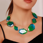 Load image into Gallery viewer, Firstmeet Vintage Resin Rhinestone Necklace Irregularly Shaped Elegant Crystal Collar for Women(XL-1240-Bicolour-Blue)
