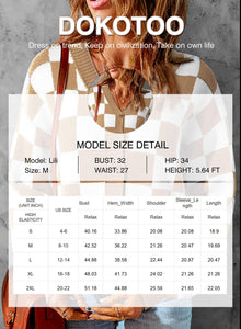 Dokotoo Teacher Outfits for Women Lightweight Fashion 2025 V Neck Checkered Winter Fall Cozy Button Down Long Sleeve Cable Knit Cropped Cardigan Sweaters Tops Outerwear L Khaki