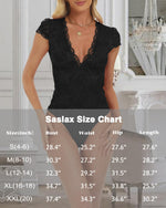 Load image into Gallery viewer, Saslax Women&#39;s Sexy Deep V Neck Short Sleeve Lace Bodysuit Double Lined Body Suit Thong Going Out Tank Tops Black M
