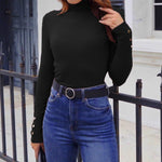 Load image into Gallery viewer, Hyipels Women&#39;s Turtleneck Sweater Long Sleeve Fitted Lightweight Soft Knit Pullover with Metal Buttons Black
