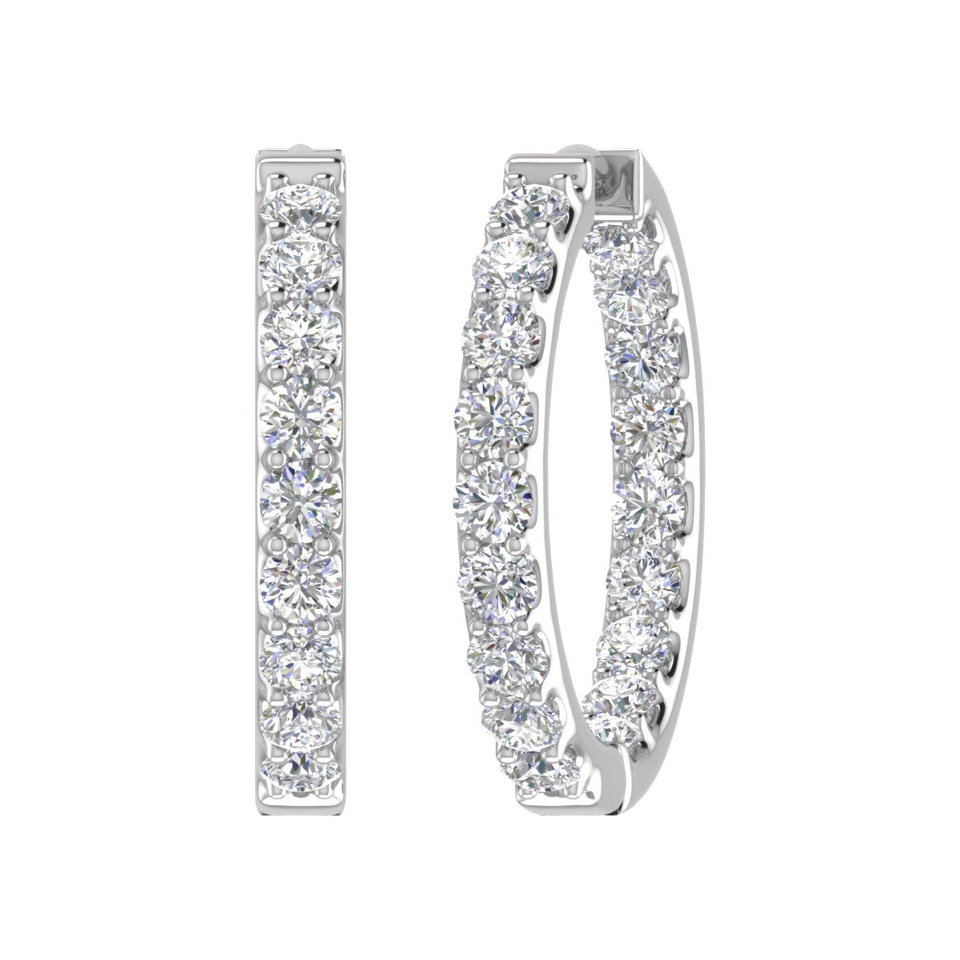 3 Carat (ctw) Inside Out Diamond Hoop Earrings in 14K White Gold - IGI Certified (SI1-SI2 Clarity)