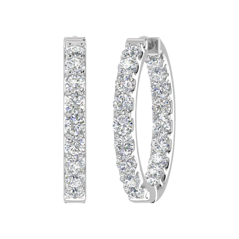 3 Carat (ctw) Inside Out Diamond Hoop Earrings in 14K White Gold - IGI Certified (SI1-SI2 Clarity)