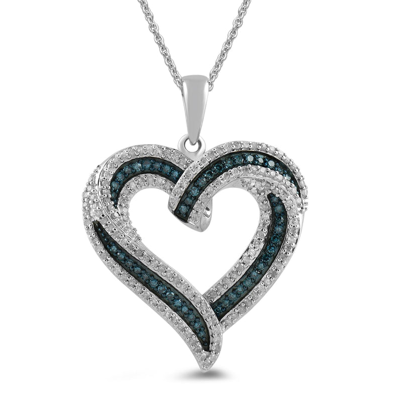 Amazon Essentials Sterling Silver Blue and White Diamond Heart Pendant Necklace (1/2 cttw), 18" (previously Amazon Collection)