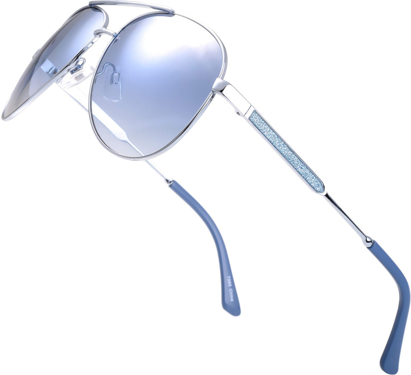 The Fresh Classic Crystal Elegant Women Beauty Design Sunglasses Gift Box (L161-Silver, Blue Gradient)