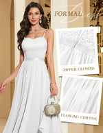 Load image into Gallery viewer, HomRain White Wedding Dresses for Women Bride 2026, Semi Formal Long Dress for Teens Graduation with V-Neck &amp; Fancy, Lace Chiffon Clothing for Beach &amp; Spring, White M
