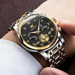 Load image into Gallery viewer, OLEVS Black Watches for Men Luxury Fashion Gold and Silver Stainless Steel Men&#39;s Wrist Watches Classic Nice Big Face Waterproof Quartz Men Watch with Day Two Tone Moon Phase Relojes para Hombres
