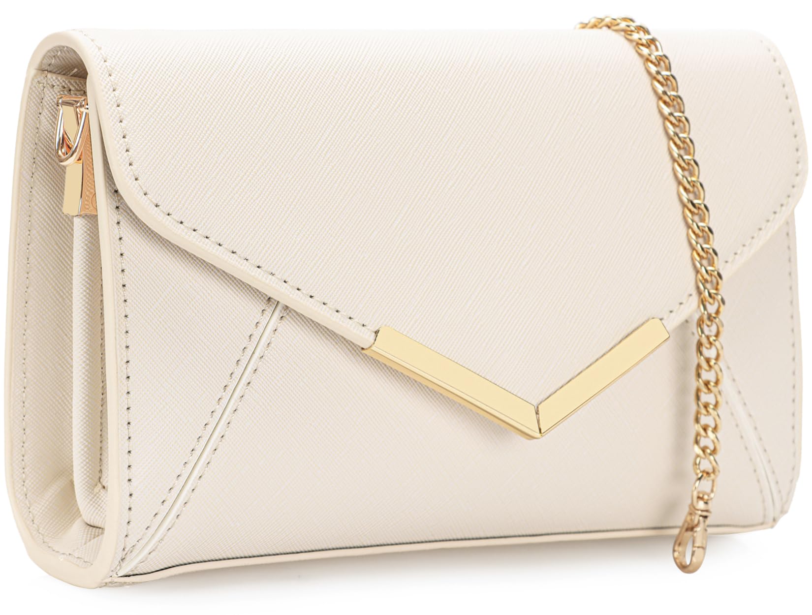 DEXMAY Women Envelope Clutch Faux Saffiano Leather Evening Handbag Foldover Clutch Bag Formal Dressy Purse Ivory