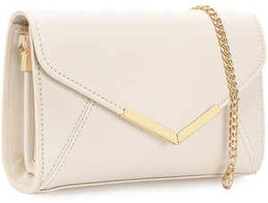 DEXMAY Women Envelope Clutch Faux Saffiano Leather Evening Handbag Foldover Clutch Bag Formal Dressy Purse Ivory