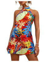 Load image into Gallery viewer, Floerns Women's Sleeveless Floral Print Sundress Halter Neck A Line Short Dress Orange Red Multi Small
