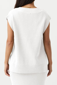 Saodimallsu Womens V Neck Sweater Vest Oversized Ribbed Knit Sleeveless Casual Loose Fit Pullover Tank Top White