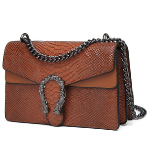MYHOZEE Crossbody Bags for Women - Snake Printed Clutch Purses Leather Shoulder Bags Chain Strap Evening Handbags Brown