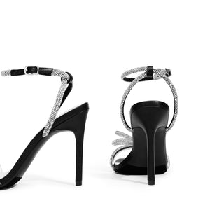 DREAM PAIRS Women's Double Bowknots Crystal Sandals Clear Slingback Heels Square Toe Shoes for Party Wedding Brielle,Size 9.5,Black,SDHS2389W