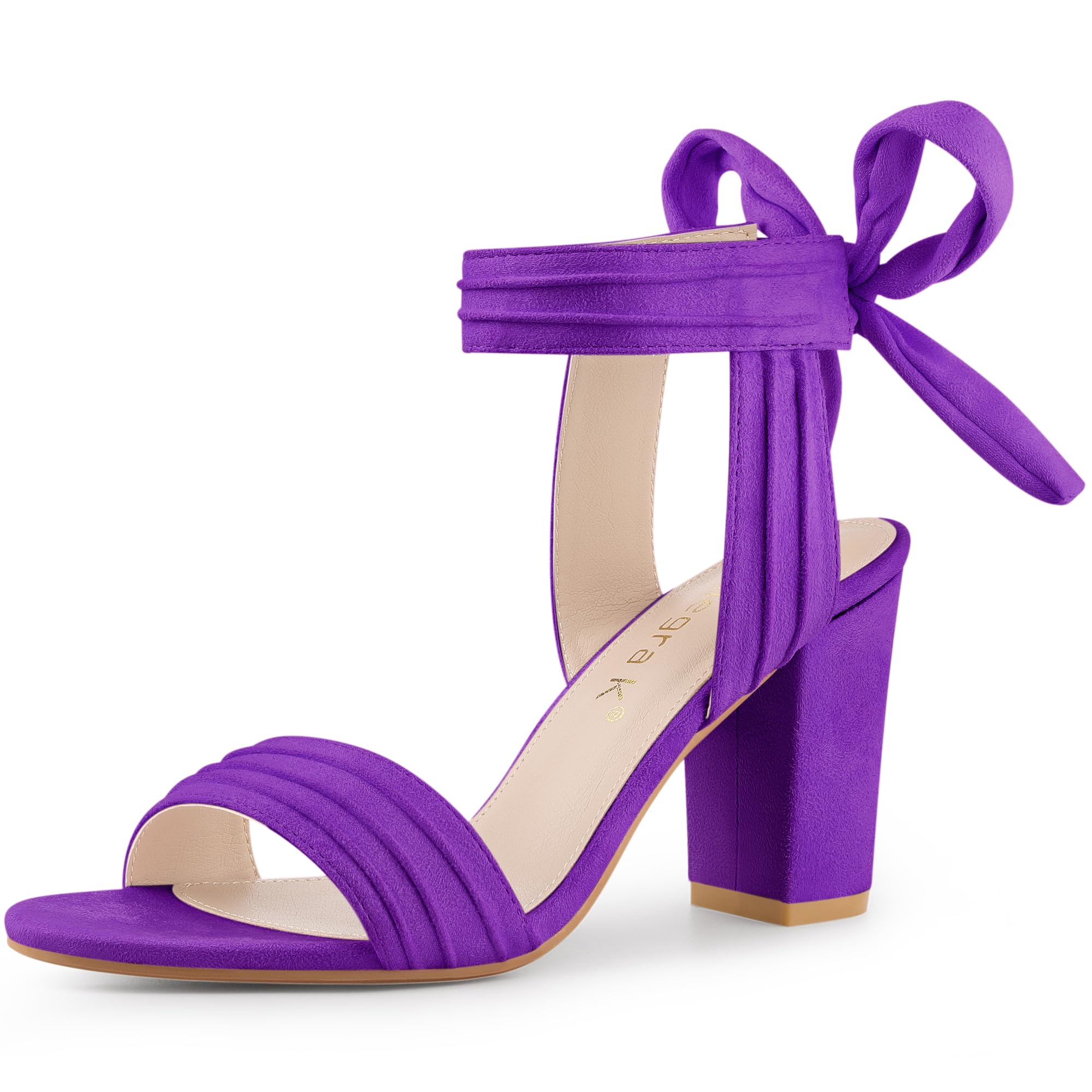 Allegra K Women Open Toe Ankle Tie Back Chunky Dark Purple Heel Sandals 7 M US