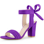 Load image into Gallery viewer, Allegra K Women Open Toe Ankle Tie Back Chunky Dark Purple Heel Sandals 7 M US
