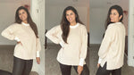 Load image into Gallery viewer, ETCYY Womens Oversized Sweaters Fall 2025 Fashion Clothes Trendy Batwing Sleeve Colorblock Striped Knit Pullover Tops,Apricot,Medium
