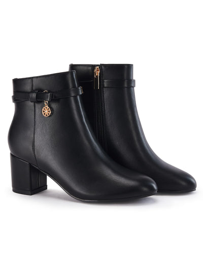 Coutgo Women's Ankle Boots Chunky Block Low Heel Vintage Tie Knot Booties Shoes with Side Zipper