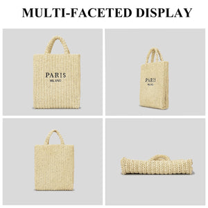Straw Beach Bag for Women Trendy Summer Woven Tote Bag Packable Straw Purses and Handbags for Vacation Holiday (S-Khaki)