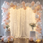 Load image into Gallery viewer, 10×8ft White Tulle Curtain Backdrop with Lights String for Parites, Sheer Backdrop Curtain Drapes for Wedding Photo Baby Shower Photography Birthday Party
