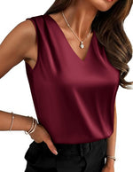 Load image into Gallery viewer, Zeagoo Silk Camisole Tops for Women V Neck Sleeveless Satin Tank Tops 2025 Summer Dressy Casual Blouses Work Shirts Wine Red
