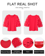 Load image into Gallery viewer, Triratna Tshirts for Women Casual: Crew Neck Mesh Puffy Sleeves with Appliques - Cotton Shirts for Women Summer Trendy - Cute Tees Tops Petite Ladies Evening Elegant Blouse Red S
