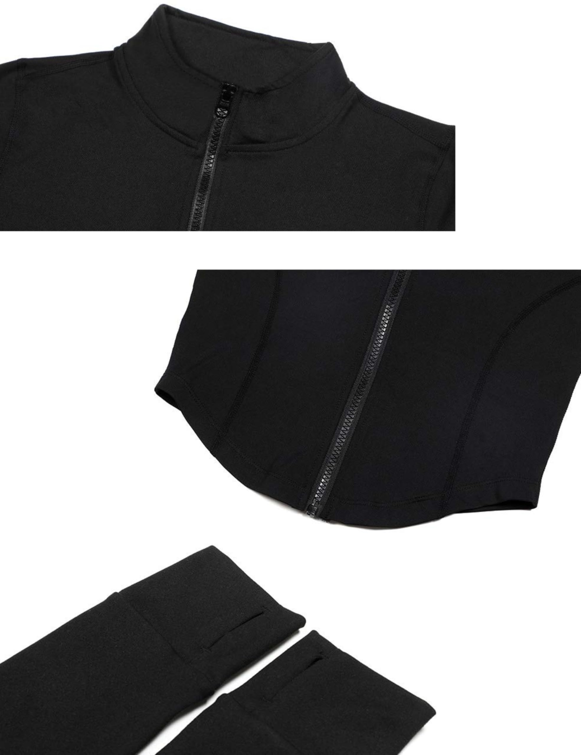 Lviefent Womens Lightweight Full Zip Running Track Jacket Workout Slim Fit Yoga Sportwear with Thumb Holes (Black, Medium)