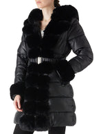 Load image into Gallery viewer, RISISSIDA Puffer Jacket Women Winter Down Faux Fur Lined Puffy Coat with Long Collar Hood, Thicken Quilted Warm Leather Bubble Overcoat Black M
