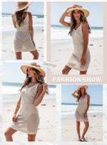 Load image into Gallery viewer, Dokotoo Women&#39;s Swimwear Cover Ups 2025 Summer Scoop Neck Sleeveless Bathing Suit Crochet Hollow Out Spaghetti Straps Cruise Resort Wear Outfits Beach Dresses for Women Apricot Medium
