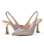 Load image into Gallery viewer, MUCCCUTE Heels for Women Slingback Kitten Heels Closed Toe Glitter Rhinestone Women&#39;s Pumps Stiletto Bridal Sandals for Wedding Prom Dating
