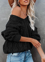 Load image into Gallery viewer, Dokotoo Fall Sweaters for Women V Neck Crochet Hollow Out Lightweight Oversized Fashion Winter Clothing 2025 Cable Knit Off The Shoulder Sweater Women's Clothing Black
