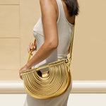 Load image into Gallery viewer, Clutch Purses for Women, Crescent Handbag Woven Bag, Formal PU Leather Purse Designer Handbags for Party Prom Wedding, Gold
