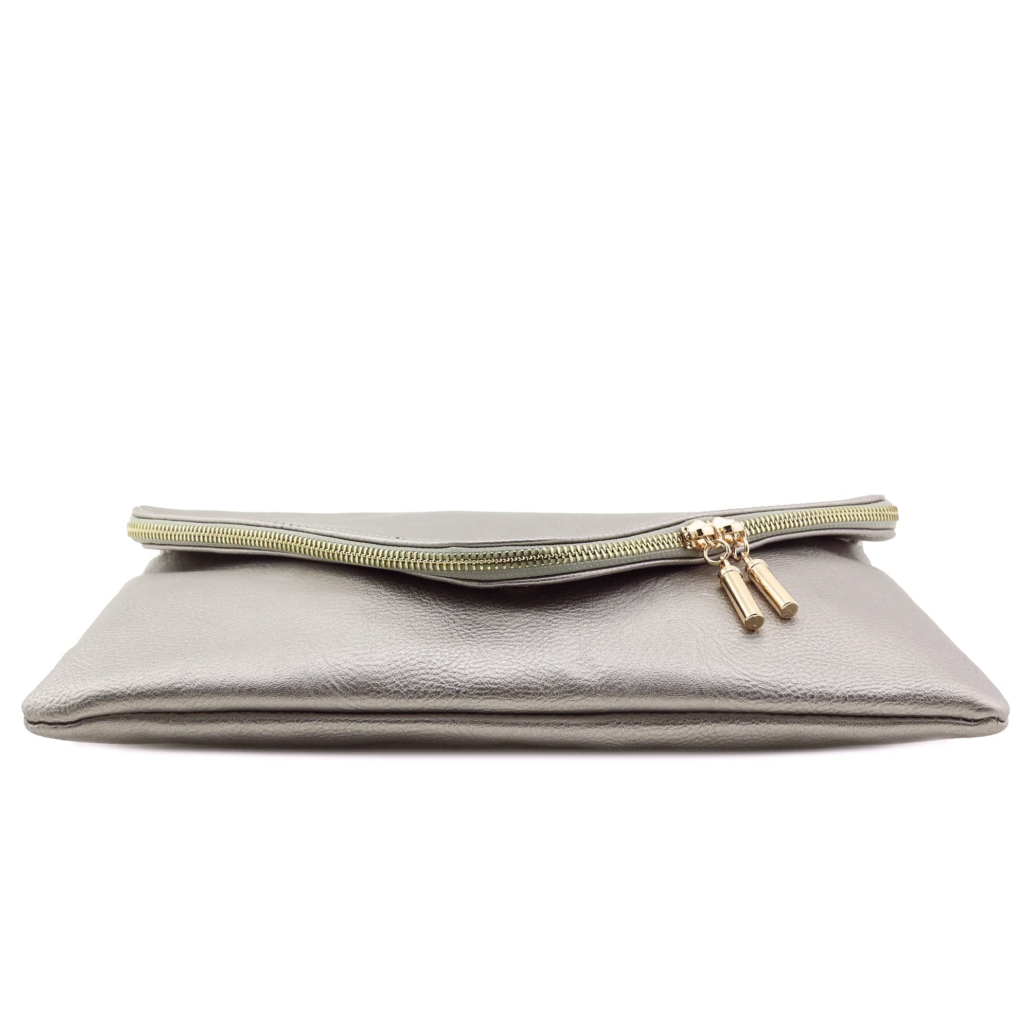 FashionPuzzle X-Large Envelope Clutch Bag with Chain Strap (Light Pewter)