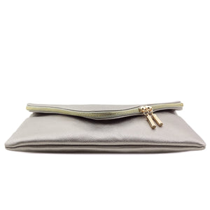 FashionPuzzle X-Large Envelope Clutch Bag with Chain Strap (Light Pewter)