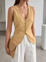Load image into Gallery viewer, Tankaneo Womens Scoop Neck Blazer Vest Summer Linen Sleeveless Fitted Waistcoat Work Casual Cotton Suit Tops
