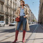 Load image into Gallery viewer, COMFITORIA Knee High Boots for Women Pointed Toe Stiletto Kitten Heel Tall Boots Fashion Side Zipper Wide Calf Boot Fall Winter Sexy Fashion Dress Shoes Botas Negras, Red, Size 7.5
