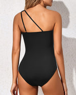 Load image into Gallery viewer, Holipick One Shoulder One Piece Swimsuit for Women Tummy Control Bathing Suits Modest Full Coverage Keyhole Swimwear Black
