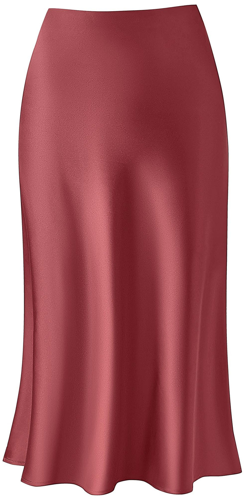 Soowalaoo Womens Skirt Midi Long Length Silk Satin High Waisted Elastic Casual Trendy Summer Skirts Coffee M