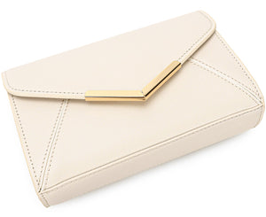 DEXMAY Women Envelope Clutch Faux Saffiano Leather Evening Handbag Foldover Clutch Bag Formal Dressy Purse Ivory