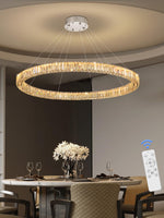 Load image into Gallery viewer, Flashing God W48'' Modern Crystal Chandelier for Living Room Ring Chandelier LED Ceiling Lights Fixture with Remote Crystal Hanging Pendant Lighting for Dining Room Hallway Foyer

