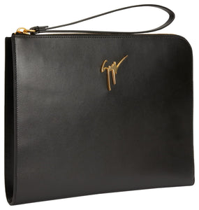 Giuseppe Zanotti, Fabian Leather Clutch, One Size, Black
