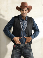Load image into Gallery viewer, PJ PAUL JONES Men's Suede Leather Suit Vests Slim Fit V-Neck Western Cowboy Vest Jacket Waistcoat for Wedding
