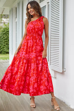 Load image into Gallery viewer, PRETTYGARDEN Women&#39;s Summer Floral Maxi Dress Knot One Shoulder Sleeveless Ruffle Flowy Boho Beach Wedding Guest Dresses (Red Floral,Small)
