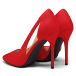 Load image into Gallery viewer, mysoft Women's Stiletto Heels Pumps Closed Toe 4IN Cut Out High Heels Pointed Toe Dress Shoes Red Suede
