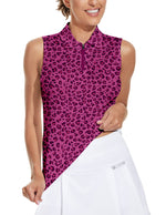 Load image into Gallery viewer, Womens Purple Leopard Sleeveless Golf Shirts Polo Shirts Golf Tank Tops, Medium
