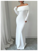 Load image into Gallery viewer, SOLY HUX Women&#39;s Long Sleeve Off The Shoulder Bodycon Dress Elegant Maxi Dress Cocktail Prom Dresses Pure White Large
