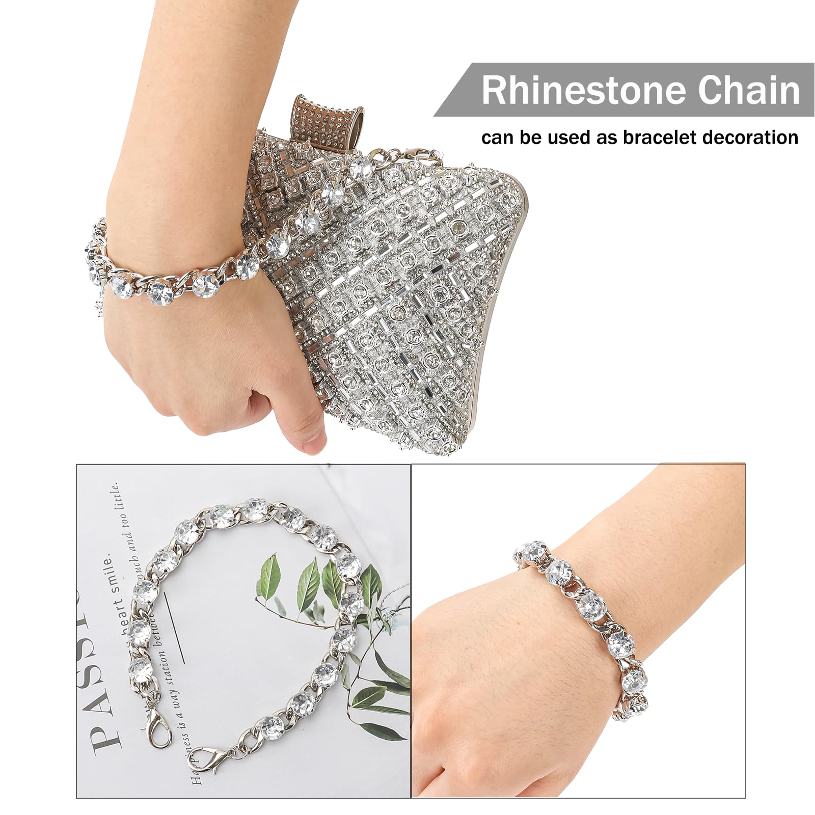 COAIMANEY Women Sparkly Rhinestone Clutch with Chains, Glitter Evening Handbag Purse Shoulder Bag for Wedding Party Prom