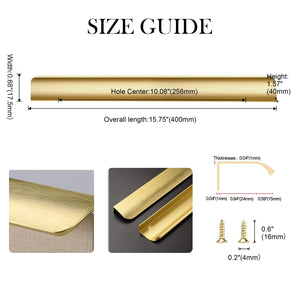 LEAPHZOT 4 Pack 16" (400mm) Overall Length Edge Finger Pull,Brushed Brass Concealed Kitchen Cabinet Handle,Top Mount Flat Cabinet Pulls for Cupboard Door Drawer,6814