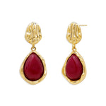 Load image into Gallery viewer, Jean Beau Gold Dainty Burgundy Red Dangle Drop Earrings for Women, Vintage Natural Red Gemstones Healing Teardrop Irregular Dangling Fold Earings Prom Wedding Accessories Fashion Jewelry Gift

