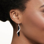 Load image into Gallery viewer, Ross-Simons Black Onyx Teardrop and Sterling Silver Spiral Drop Earrings
