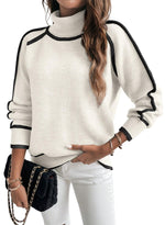 Load image into Gallery viewer, EVALESS Fall Sweaters for Women Trendy 2025 Cute Cozy Turtleneck Long Sleeve Colorblock Knitted Pullover Tops White L
